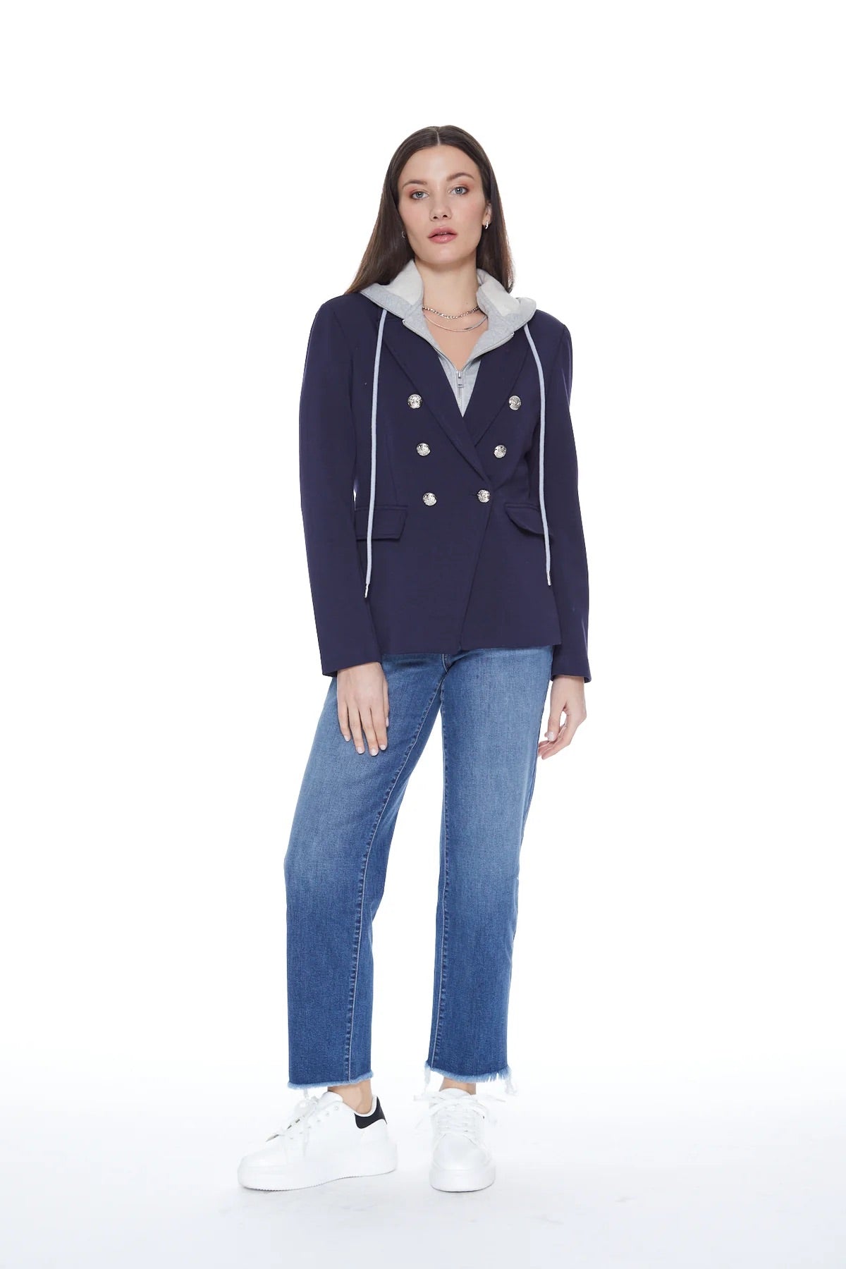 Helen Double Breasted Blazer in Navy and Heather