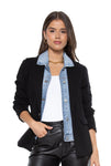 HELEN BLACK COTTON BLAZER WITH REMOVABLE DENIM INSERT