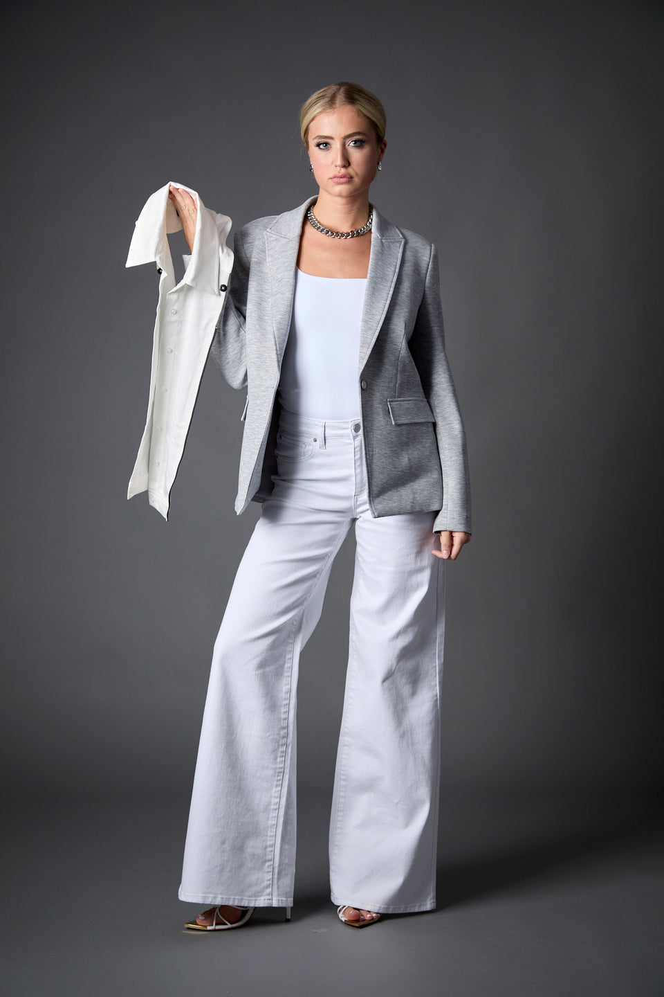 Helen Blazer in Heather Cement With Removable Shirt Insert