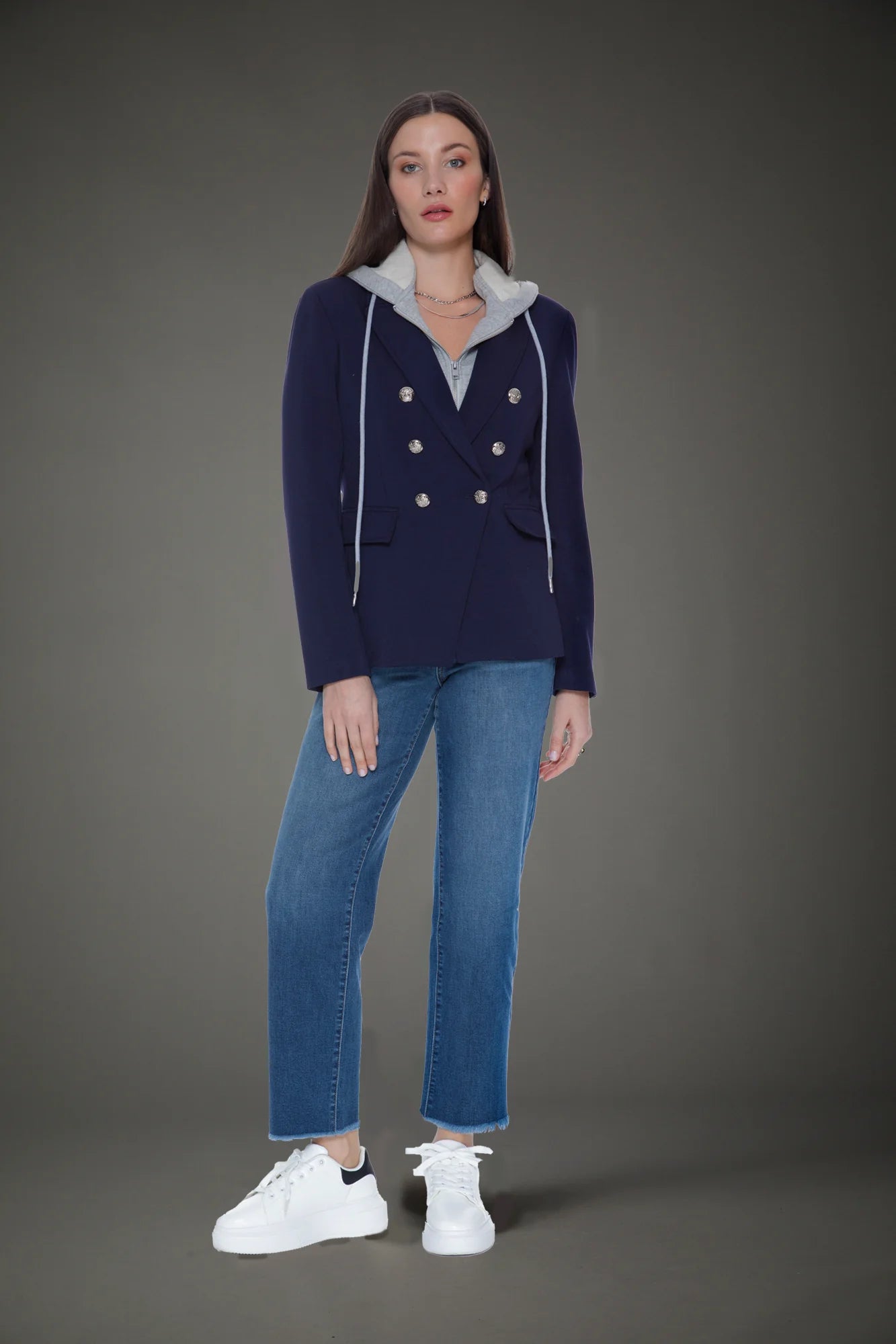 Helen Double Breasted Blazer in Navy and Heather