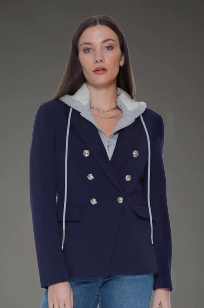 Helen Double Breasted Blazer in Navy and Heather