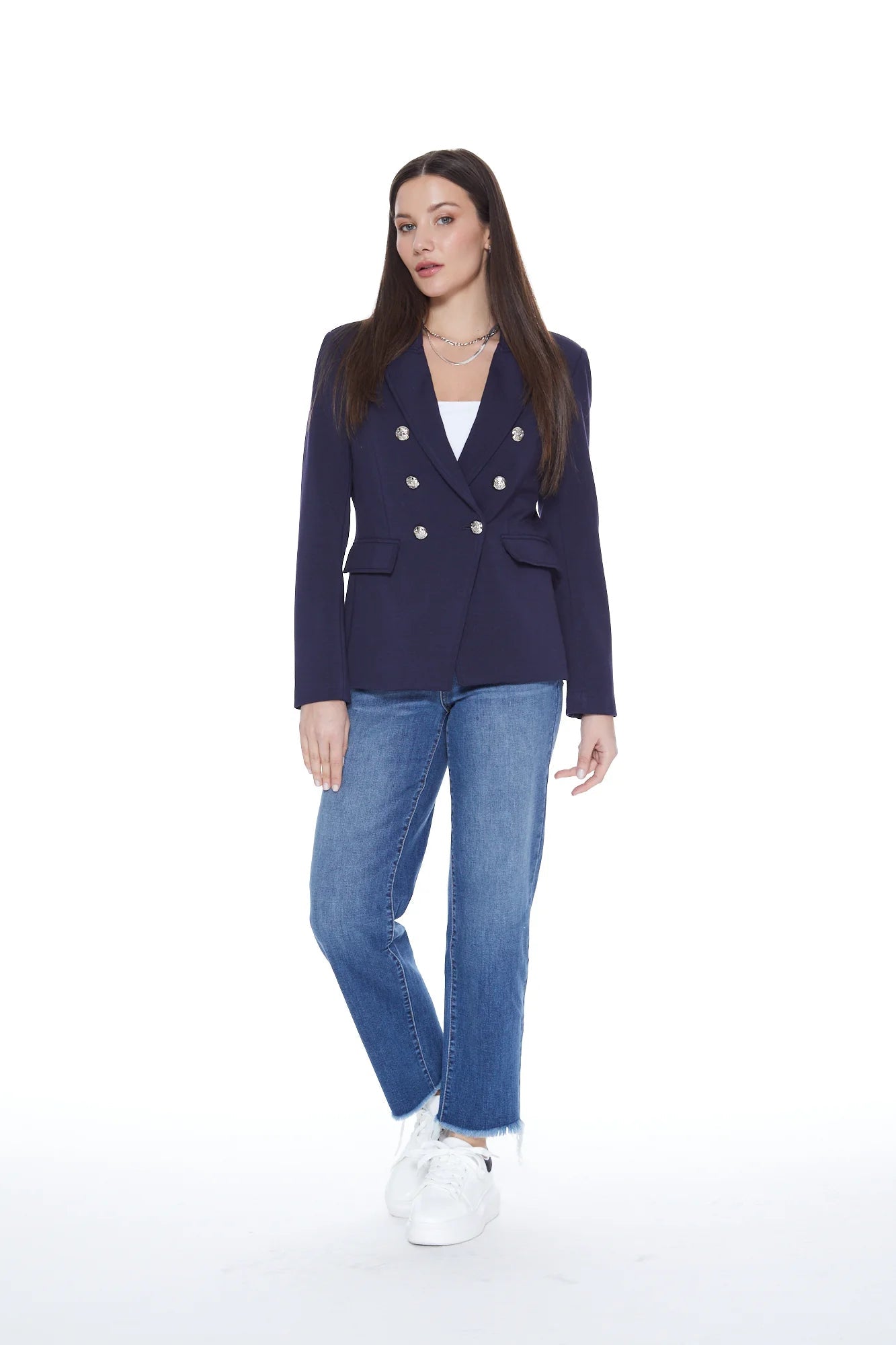 Helen Double Breasted Blazer in Navy and Heather