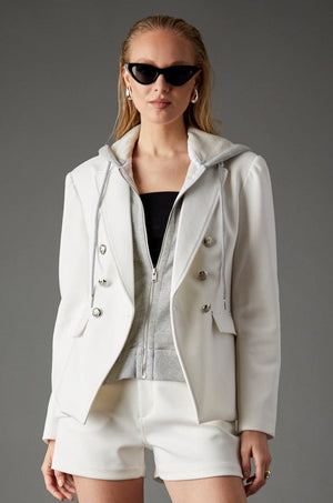 Helen Double Breasted Blazer in White and Gray