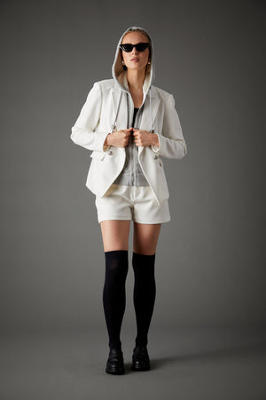Helen Double Breasted Blazer in White and Gray