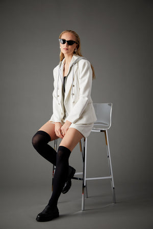Helen Double Breasted Blazer in White and Gray