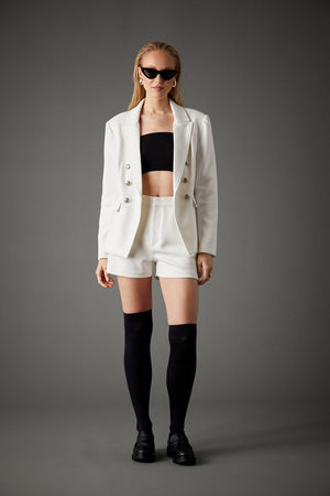 Helen Double Breasted Blazer in White and Gray