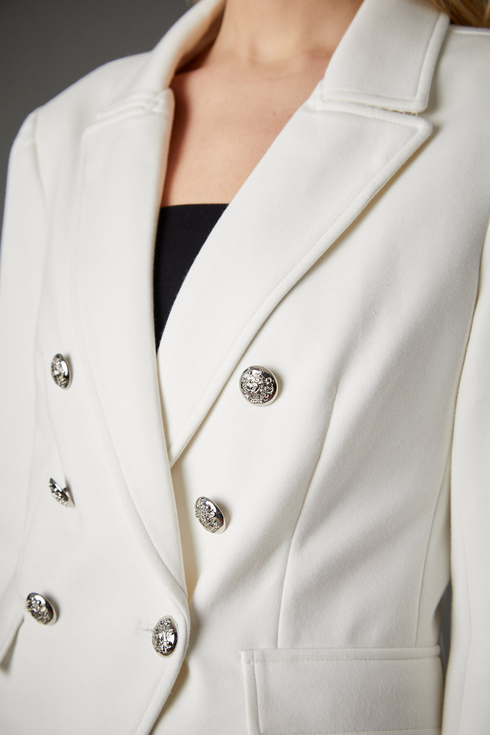 Helen Double Breasted Blazer in White and Gray