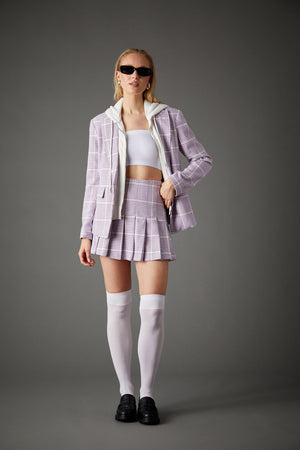 HOODED HELEN BLAZER IN LAVENDER HOUNDSTOOTH