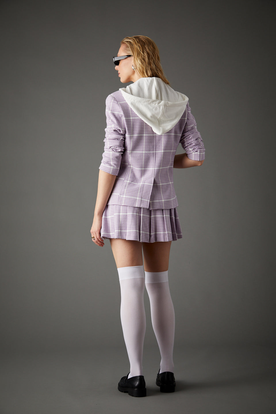 HOODED HELEN BLAZER IN LAVENDER HOUNDSTOOTH