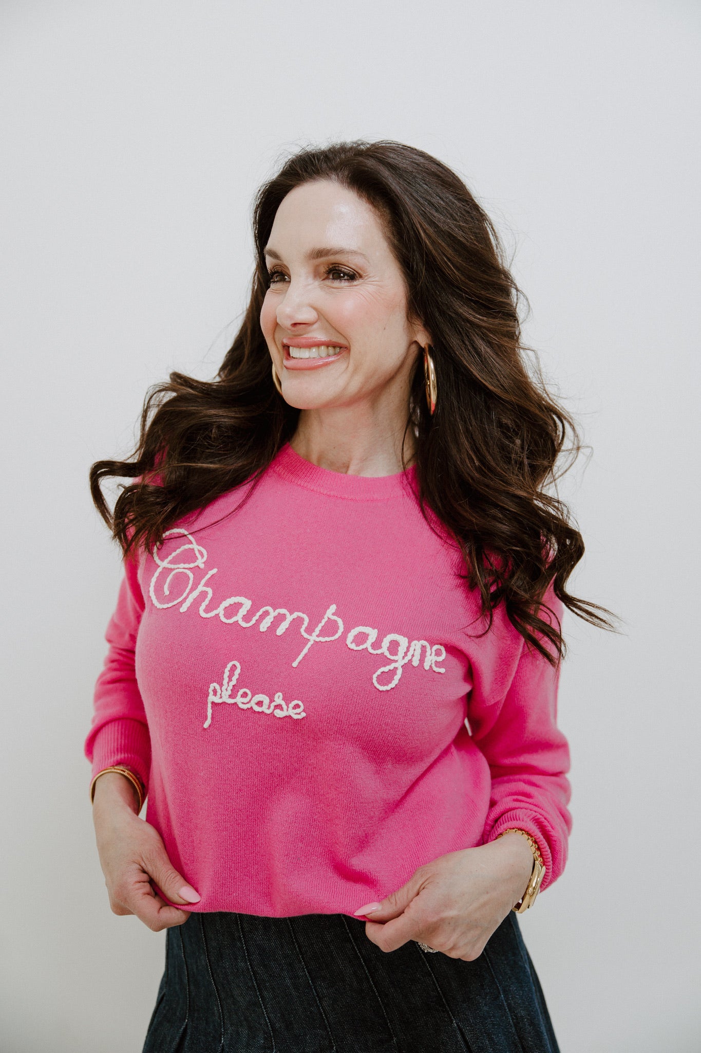 Champagne Please Crew Neck Cashmere Sweater