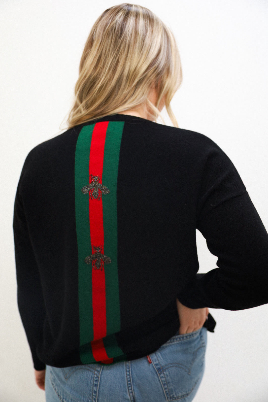V-Neck Queen Bee Stripe Cashmere Sweater