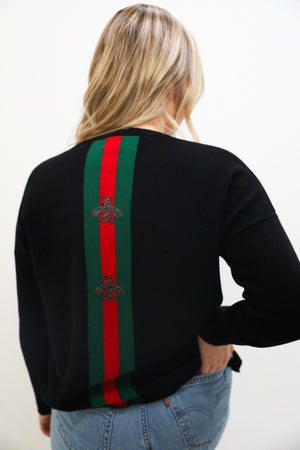 V-Neck Queen Bee Stripe Cashmere Sweater