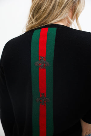 V-Neck Queen Bee Stripe Cashmere Sweater