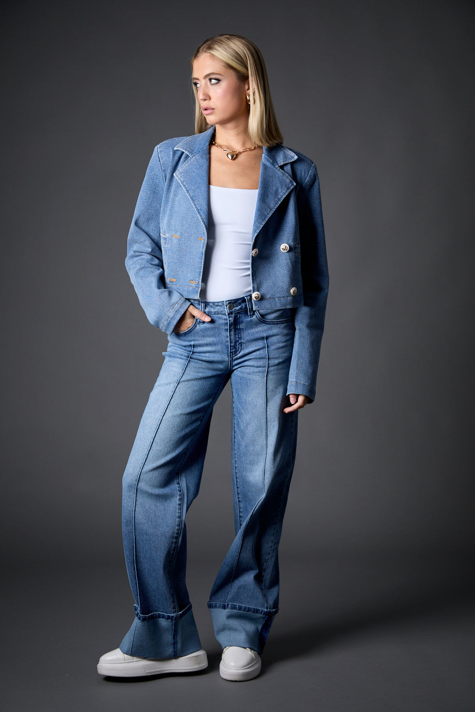 Cuffed Low Rise Wide Leg