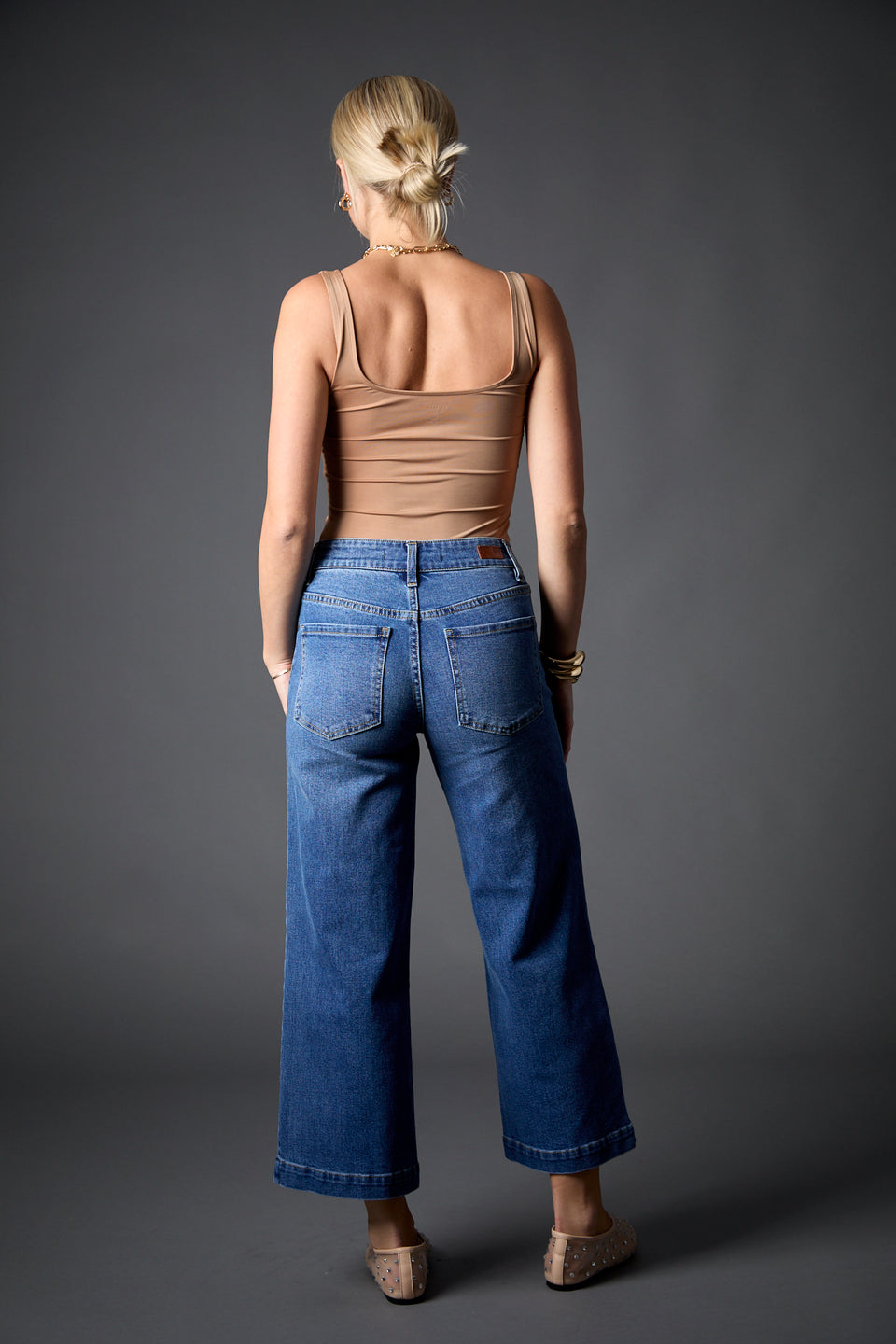 Patch Pocket Mid Rise Recycled Wide Leg Crop in MSSB
